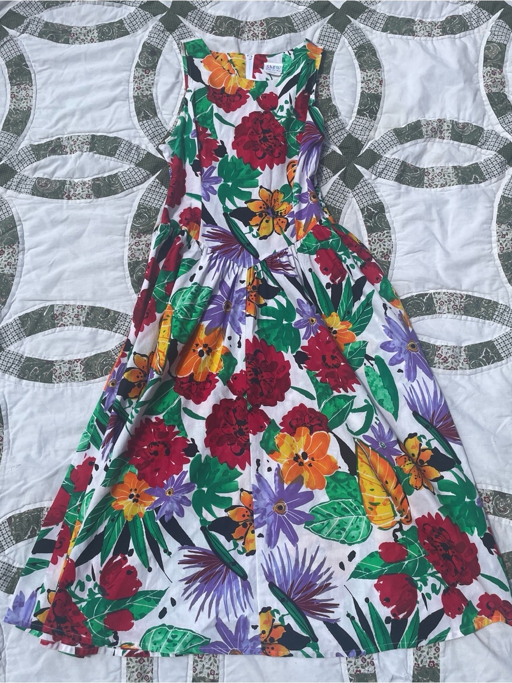 VTG 80s Style My Way Floral Sleeveless Cotton Midi Dress Size 11